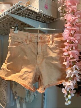 High-Rise Peach Denim Cutoff Shorts